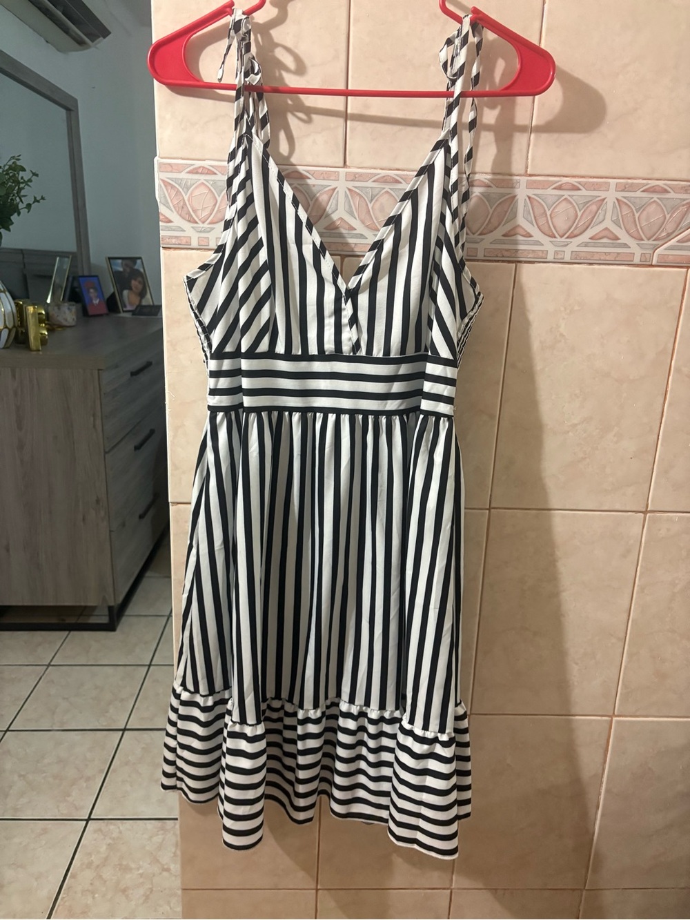 Black & White Striped Swing Dress with Tie Straps
